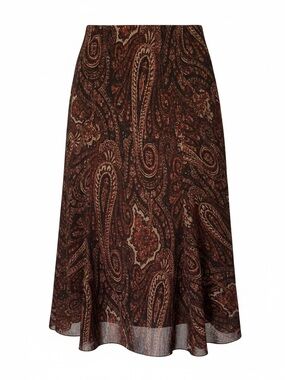 Vintage Y2K Bianca Silk Wool Brown Earthy Paisley Handkerchief Hem Skirt Boho